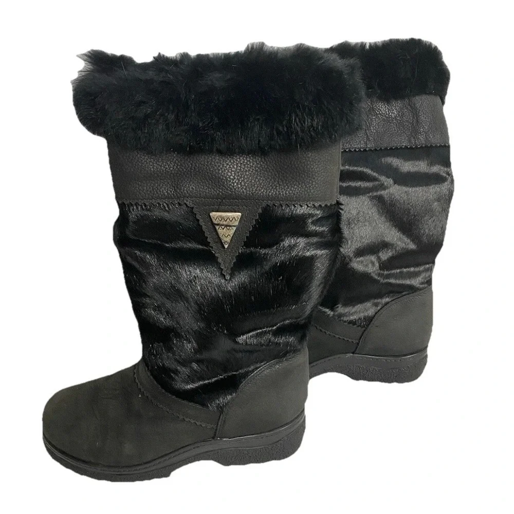 Sorel Vintage Boots Womens 6.5 Black Calf Hair Fur‎ Trim Canada Kaufman 90s
